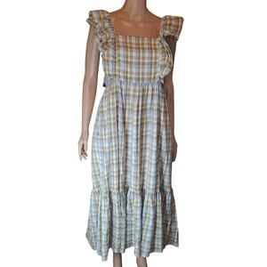 Madewell Plaid Prairie Midi Dress Ruffle Sleeve Cotton Cottagecore Milkmaid 4